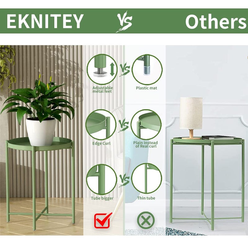 EKNITEY Small Side End Table - Metal Side Table Waterproof Small Sofa Coffee Side Tables Bedroom Indoor Outdoor with Removable Tray for Living Room Bedroom Balcony and Office - Image 4